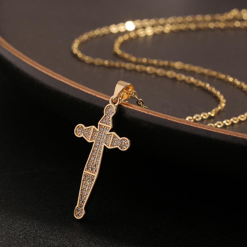 

Pendant Necklaces Simple Religious Jewelry Copper Inlaid Zircon Cross Women's Party Necklace Hip Hop Accessories
