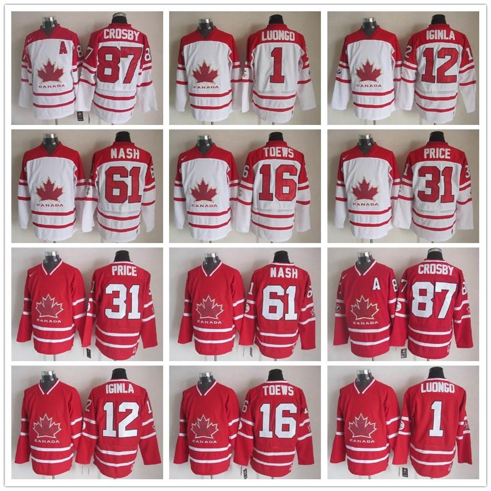 

Team Canada Vintage version Throwback Retro jerseys 31 PRICE 87 CROSBY 16 TOEWS 61 NASH 1 LUONGO 12 IGINLA Hockey jersey, Black;red