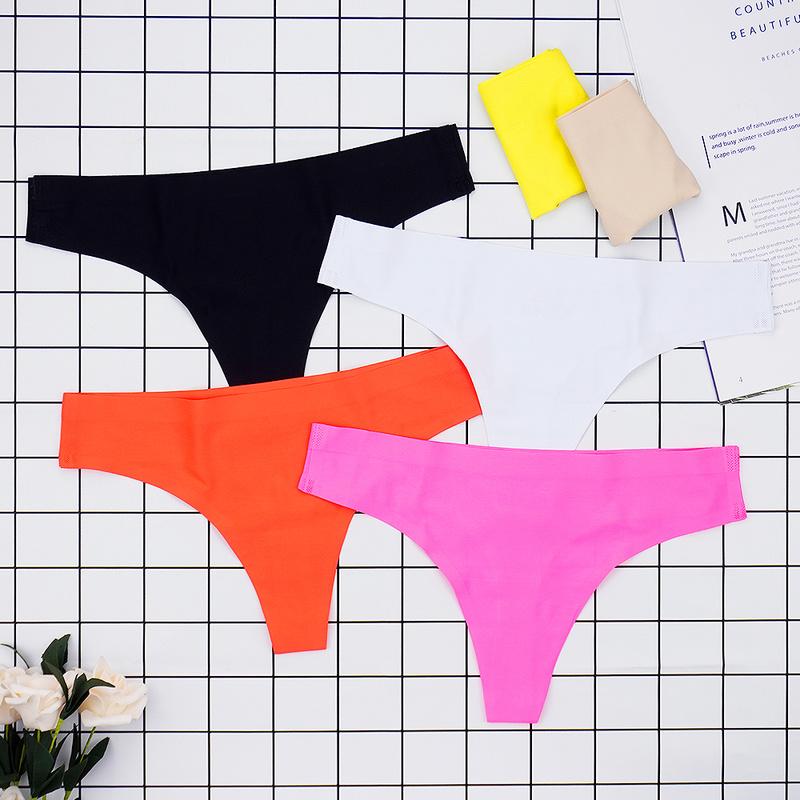 

Women' Panties Seamless Sexy Thong Ice Silk Female Tanga Brethable Soft Low Waist G Strings Solid Color -XL Shorts Underwear, Beige