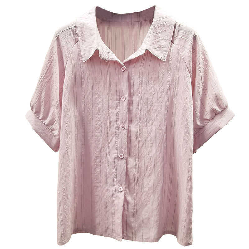 

Women Casual Loose Style Chiffon Blouses Shirts Lady Striped Printed Turn-down Collar Short Sleeve Blusas Tops DF2868 210609, Pink
