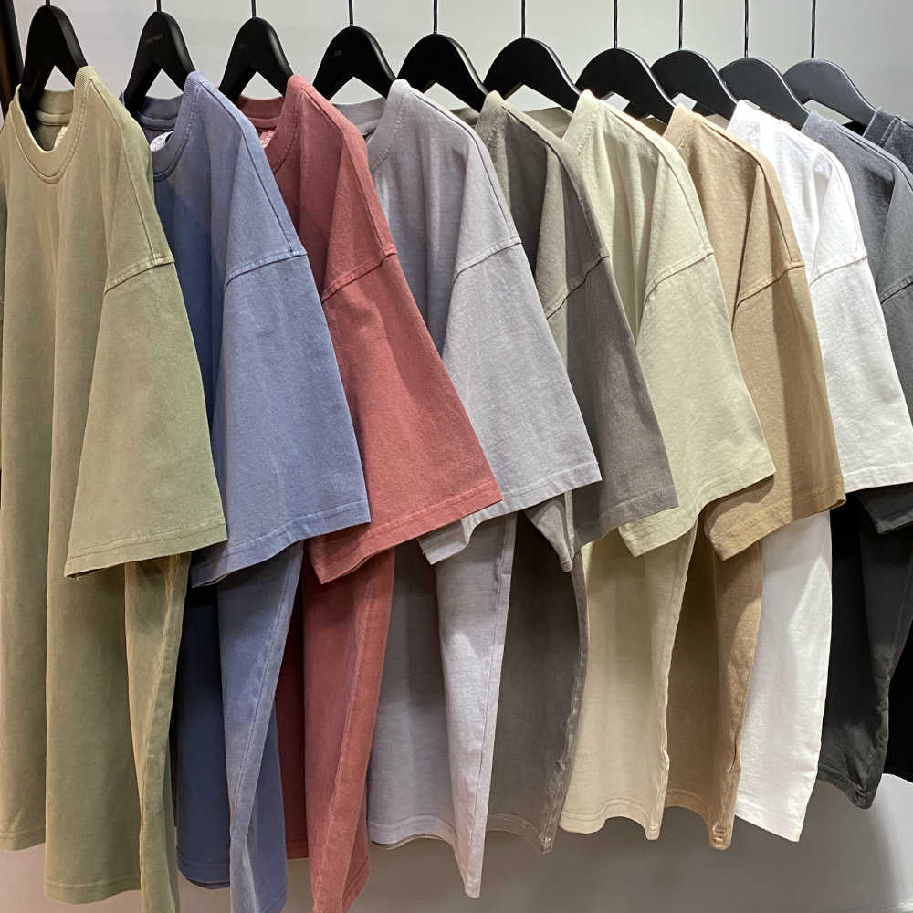 

Summer Garment-Washed Heavy Cotton T-shirt Short Sleeve Raglan Tops Hip Hop Tee Streetwear Nine Colors 210629, Washed khakigray