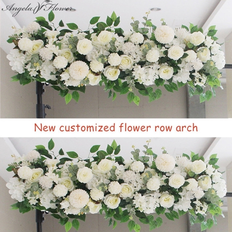 

50/100cm DIY wedding flower wall arrangement supplies silk peonies rose artificial flower row decor wedding iron arch backdrop T200103, Orange d