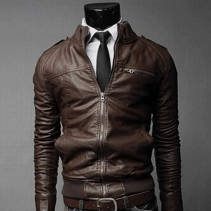 

2021 Men's Leather Coats in the Form of Vintage Pu's Motorcycle Stay Wrapped Long Sleeve Outwear Streetwear Fitness Zp Winter Jacket Zw0m, Brown