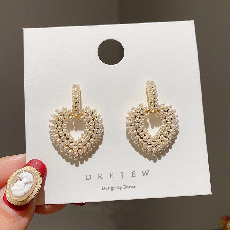 

Dangle & Chandelier 2021 Arrival Pearl Trendy Heart Women Earrings Hollow Love South Korea Simple Fashion Elegant Jewelry, Silver