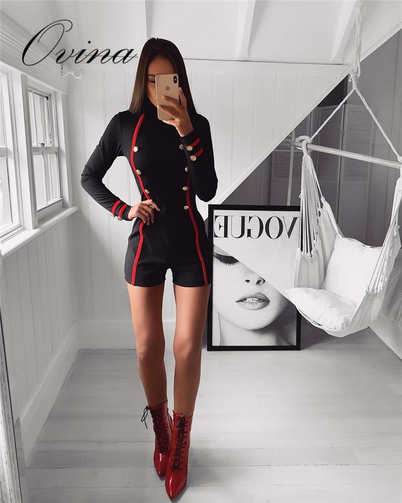 

Women's Jumpsuits & Rompers High Quality Sexy Long Sleeve Button Rayon Bandage Playsuits Celebrity, Black;white