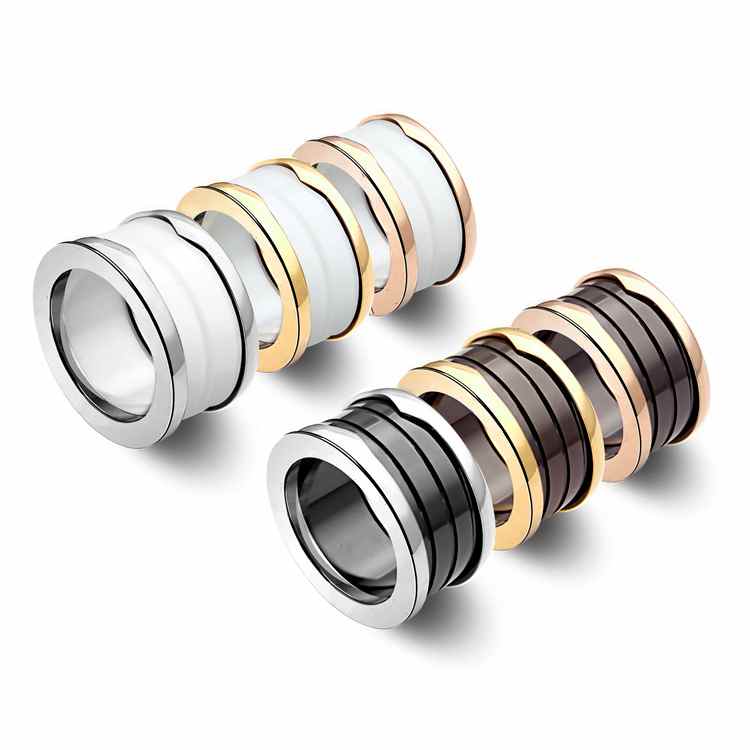 

3 Colors Classic Design Ceramic ring with black and white ceramic thread on the inside of the arc version of the couple ring wholesale