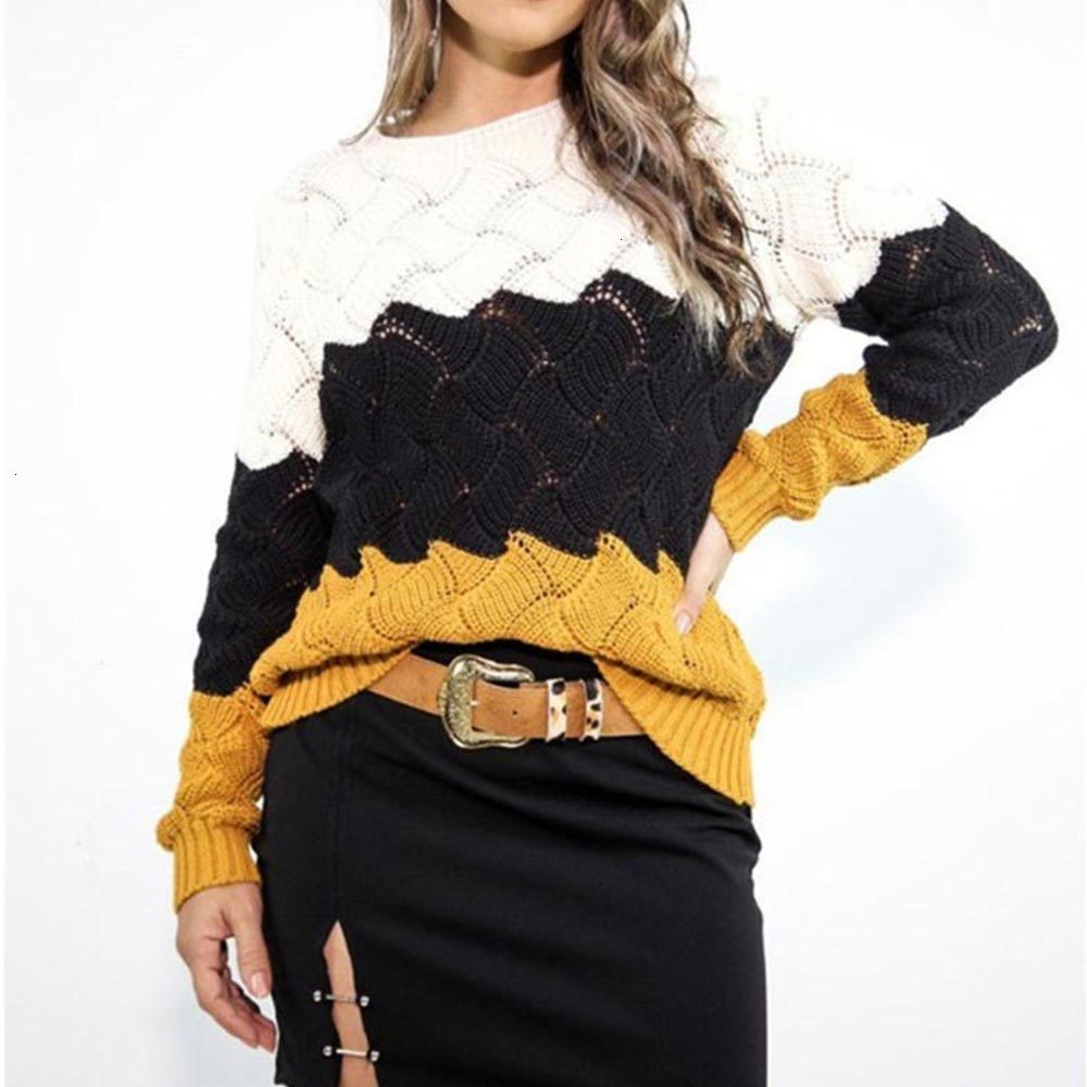

2021 New Autumn Winter Long Sleeve o Neck Raiow Sweater Women Color Block Knitted Pullover Casual Loose Jumper Uber, Green