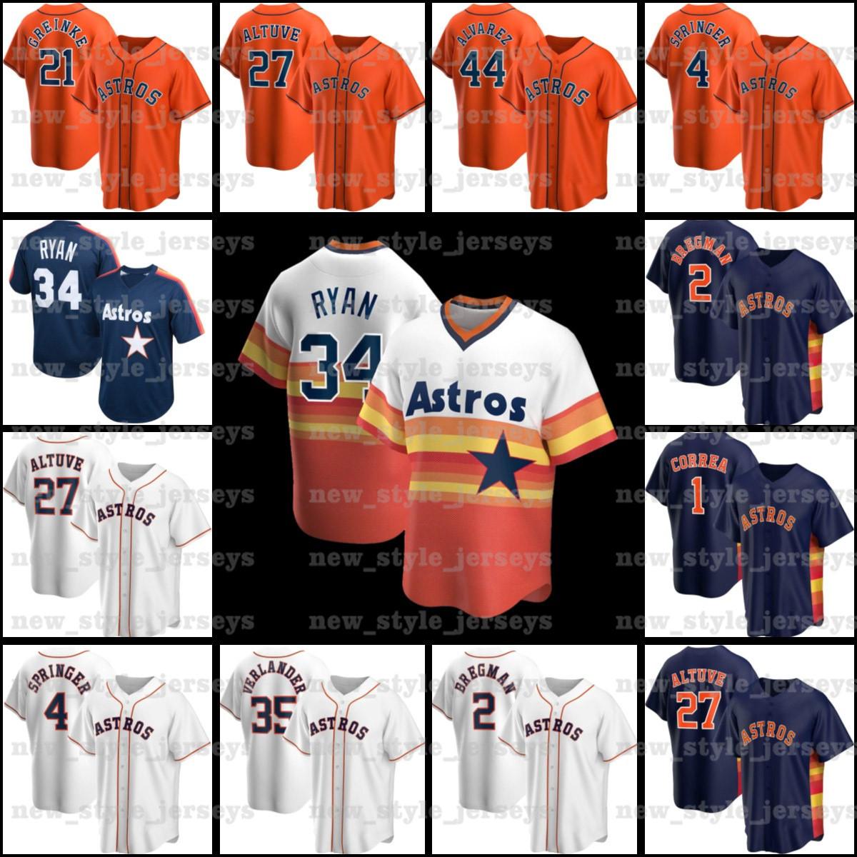

27 Jose Altuve 4 George Springer 1 Carlos Correa Nolan Ryan Justin Verlander Alex Bregman z2 Zack Greinke Yordan Álvarez Baseball Jerseys, Men(tai kong ren)