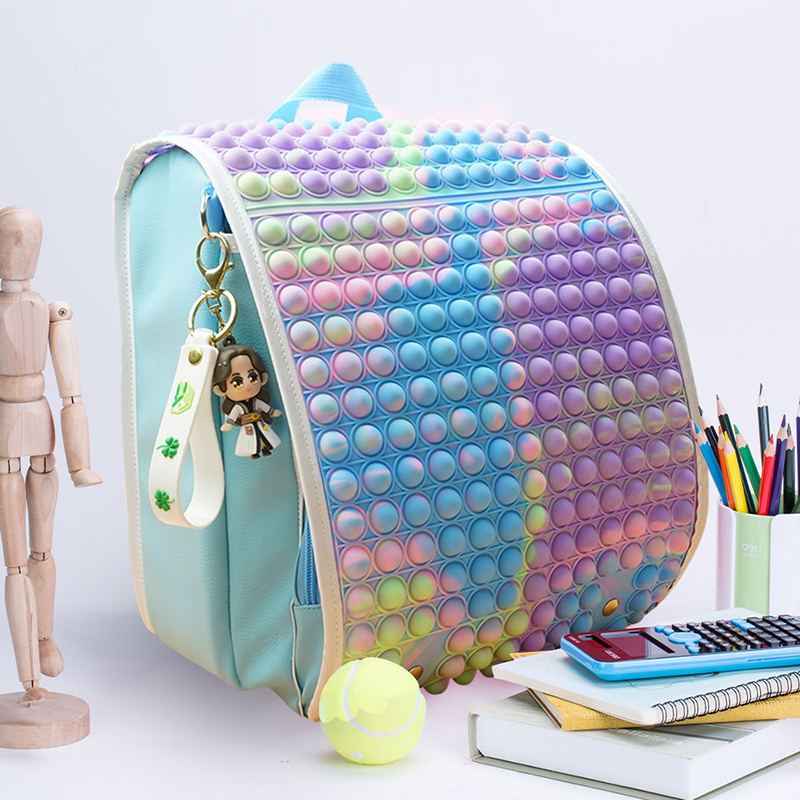 

40CM Rainbow Fidget Backpack Toys Student School Bag Teenager Sport Book Pack Push Bubble Squeeze Press Bubbles Kids Adult Sports Casual Shoulder Bags Handbag Gifts