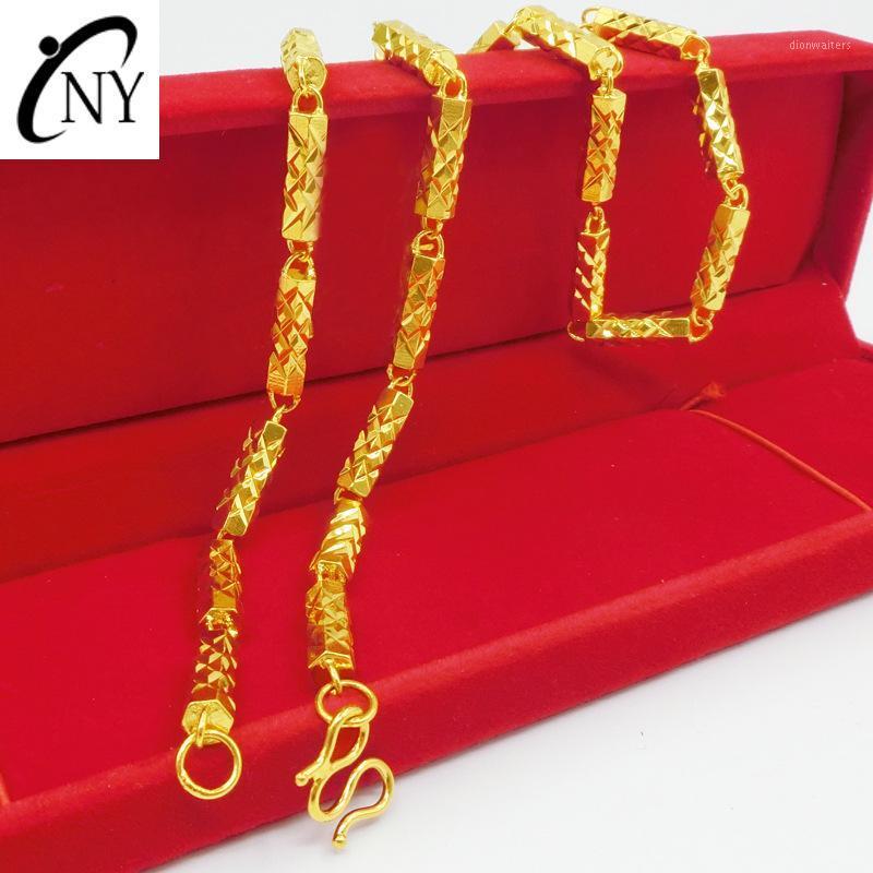 

Chains Luxury Sand Gold 14K Men's Necklace For Wedding Anniversary Hexagonal Column Chain Jewelry Male Year Gifts No Fade