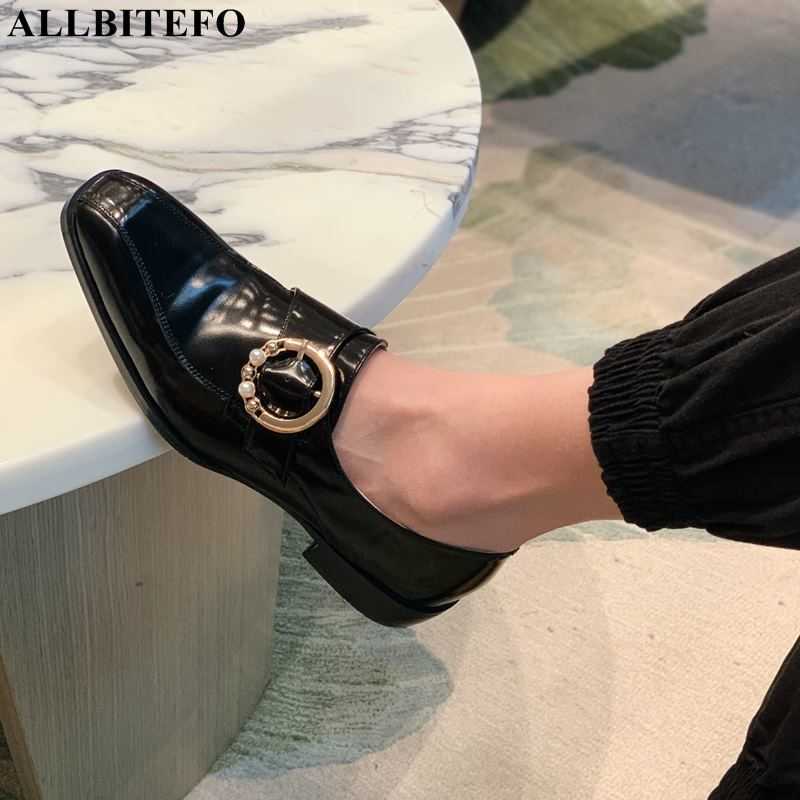 

ALLBITEFO Metal design fashion square toe soft real genuine leather women pumps high heels sexy night club women heels shoes 210611, As picture