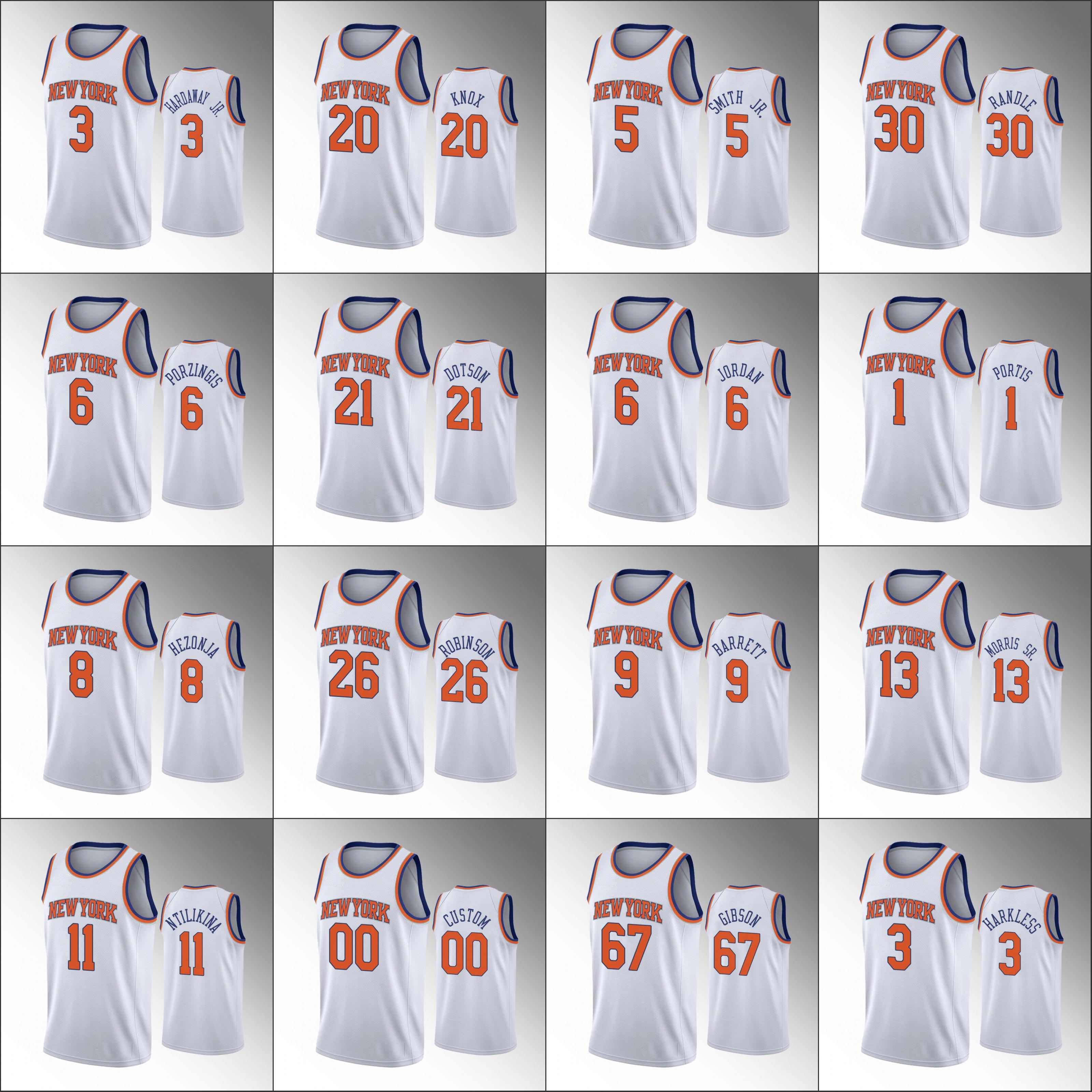 

New York Knicks Men Maurice Harkless Marcus Morris Sr. Julius Randle R.J. Barrett NBA White Custom Association Jersey, Black;red