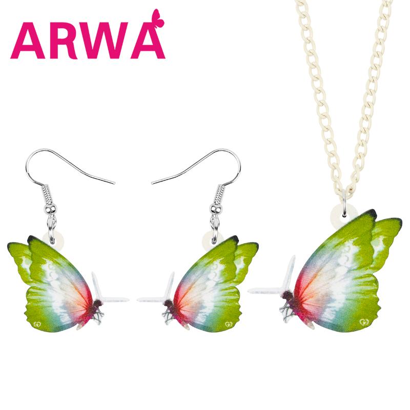 

Earrings & Necklace ARWA Acrylic Green Brush-footed Butterfly Jewelry Sets Animal Insect For Women Friend Birthday Gift Decoration, Silver