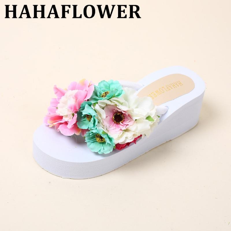 

Slippers HAHAFLOWER 2021 Women Summer High Heel Platform Sandals Ladies Wedges Brand Flip Flops Shoes Beach, Black