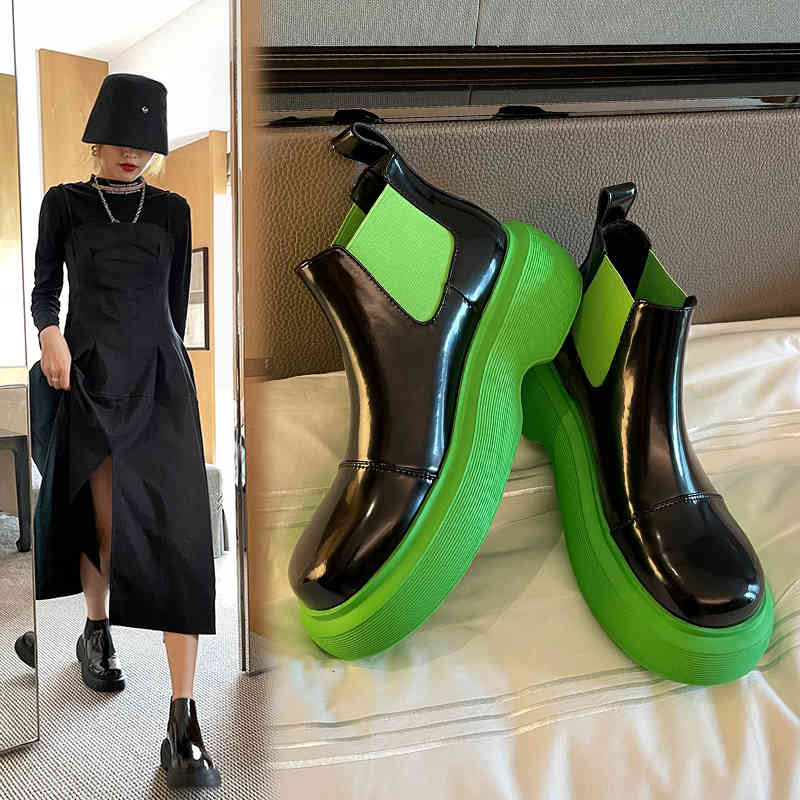 

boots women's ankle boots natural leather shoes 22-25cm 2021 autumn and winter platform classic chelsea woman z8zx, Black