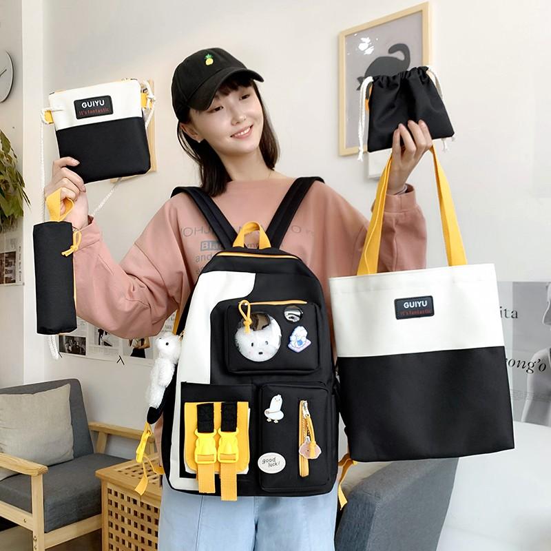 

School Bags Kawaii Women's Backpack 4/pcs Set Cute For Girls Mochilas Para NiÃ±os Frog Bag