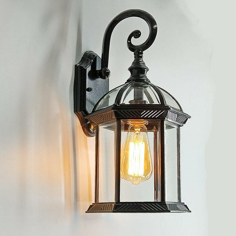 

2021 New in Open Air of Vintage E27 Retro Fixtures Conducted the Wall Porch House Garden Light Black Bronze Oudn