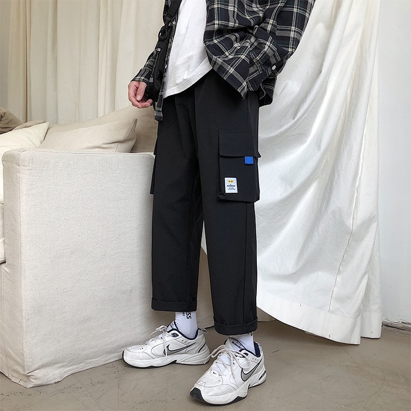 

2021 New Men's Fashion Loose Casual 5 Color Harem Cargo Pocket Straight Pants Streetwear Trousers Joggers Sweatpants 87po, Black