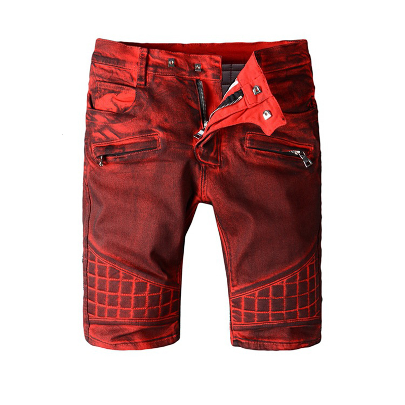 

2021 New Men's Male Burgundy Plaid Slim-fit Fashion Casual Knee Length Slim Straight Stretch Denim Shorts Red Jeans I95w, Beige