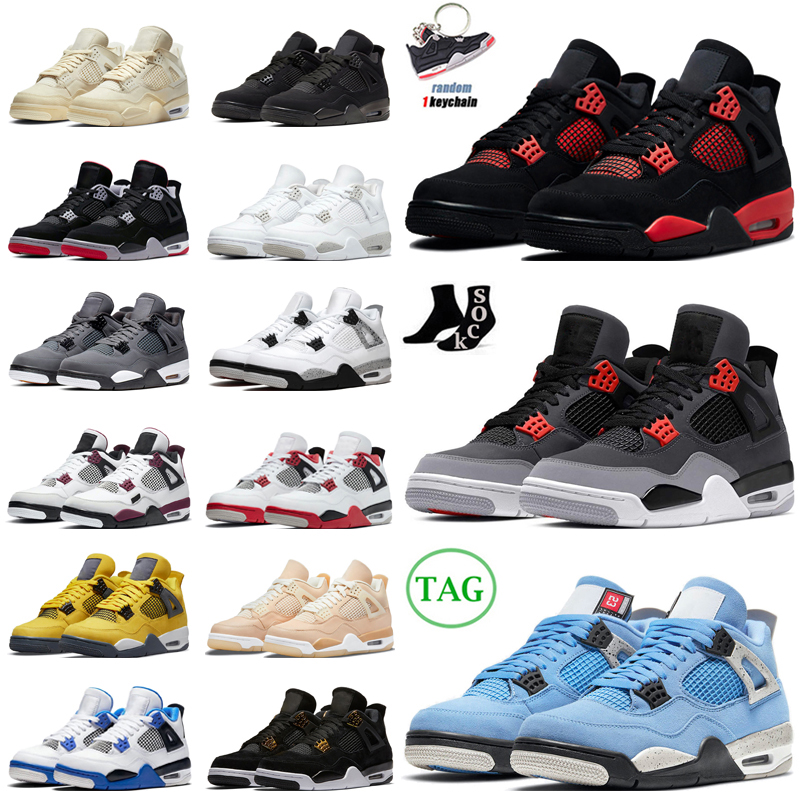 

Jorden 4 4s Basketball Shoes Men Women Jumpman Red Thunder Infrared Black Cat Bred University Blue Sail Cool Grey White Cement Mens Trainers