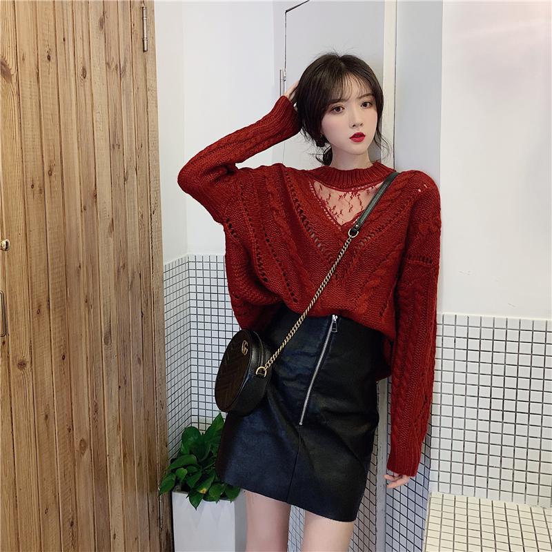 

Women' Sweaters Korean Knitted Sweater Woman Sexy Pullover Women Long Sleeve Spring Autumn 2021 Pull Femme Pph2275, Red