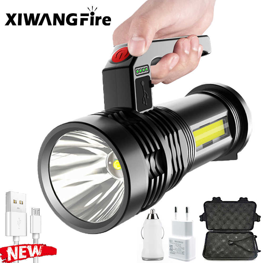

XIWANGFIRE Most Powerful Flashlight Multi-modes USB Led+cob Torch Lamp + COB Side Light Built-in Battery Camping, Outdoor 210608, Package d