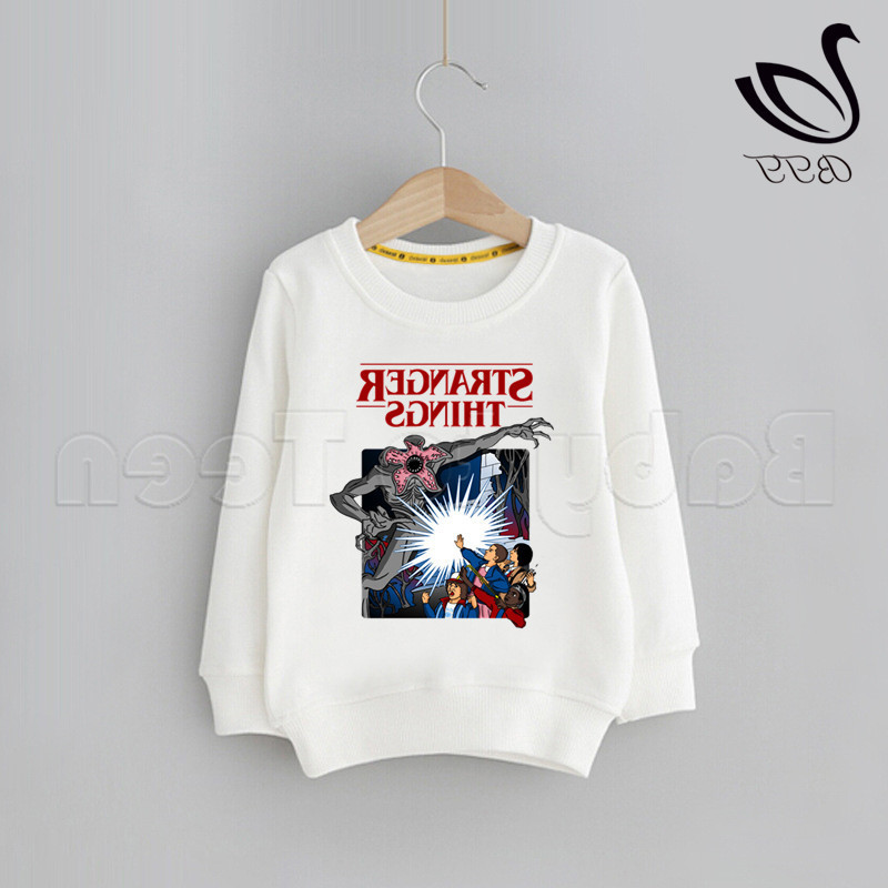 

Kids Stranger Things Cartoon Funny Print Hoodies Sweatshirts Boys Children Sweatshirt Casual Sweatshirts Y0304, Black