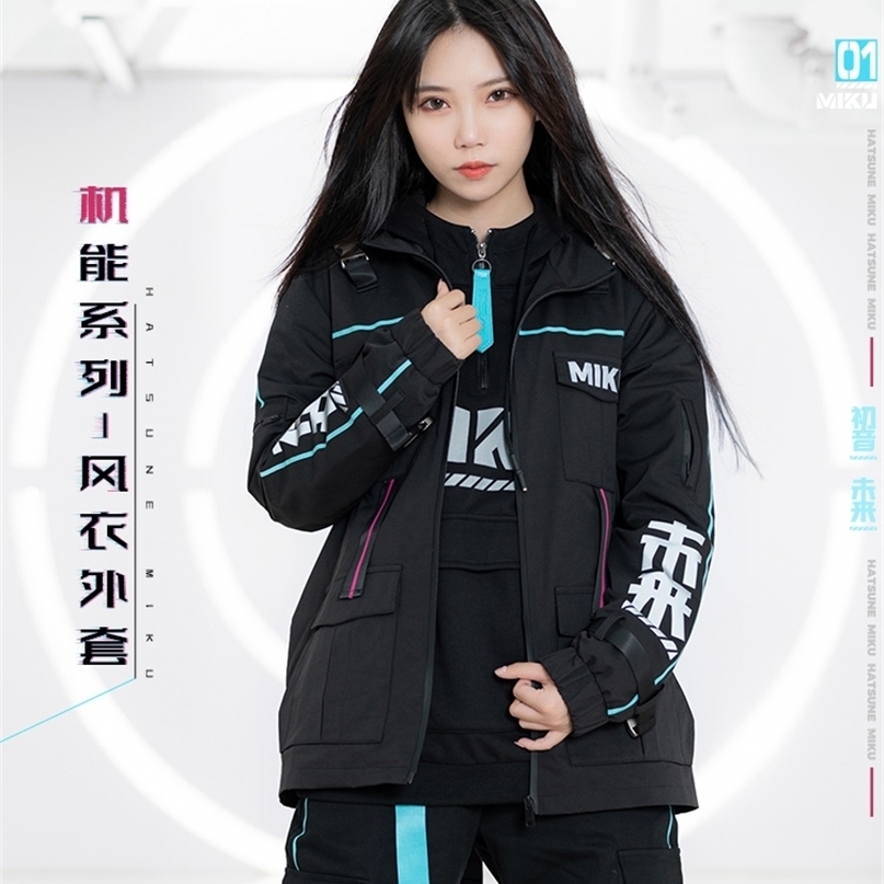 

Japan Vocaloid Fashion Anime Coat Outdoor Zipper Jacket Trench Men Women Clothing Miku Cosplay Costume Casual Black Sportswear 211110