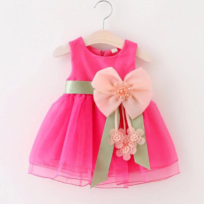 

Girl's Dresses 0-2 Years Baby Girl Summer Dress Sweet Solid Color Princess Gift Flower With Accessories Beibei Fashion Quality Clothing, Photo color