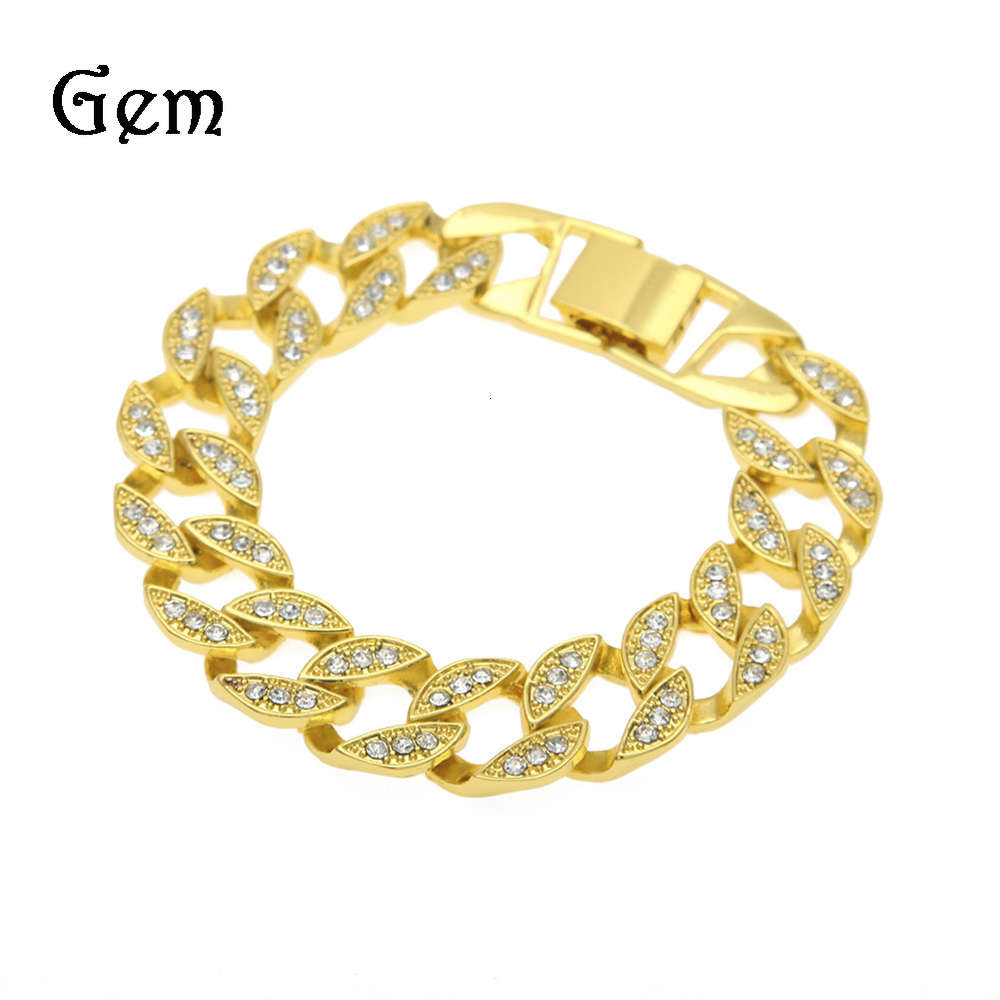 

Hip hop Cuba chain men's bracelet 6-diamond Miami chain nn01 full diamond necklace same Bracelet
