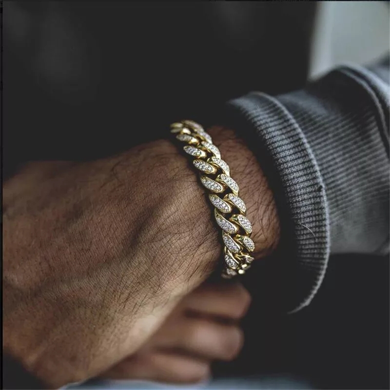

Mens Hip Hop Bling Gold Bracelets Diamond Bracelets Jewelry Iced Out Miami Cuban Link Chain Bracelet