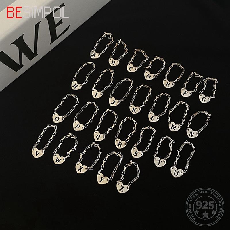

Cluster Rings Besimpol Real 925 Sterling Silver 26 Letters Minimalist Design Simple Chain Ring For Women Fine Jewelry Birthday Gift