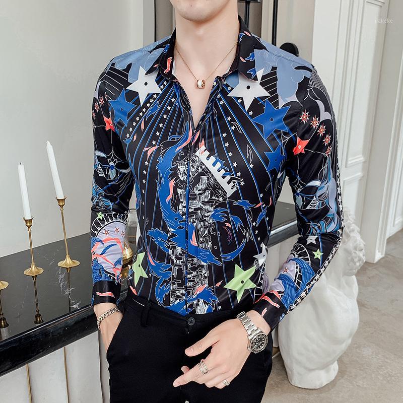 

Men's Casual Shirts 2021 Starry Sky Print Men Baroque Slim Fit Party Club Shirt Male Camisa Homem Luxury Long Sleeve 4XL1, Black