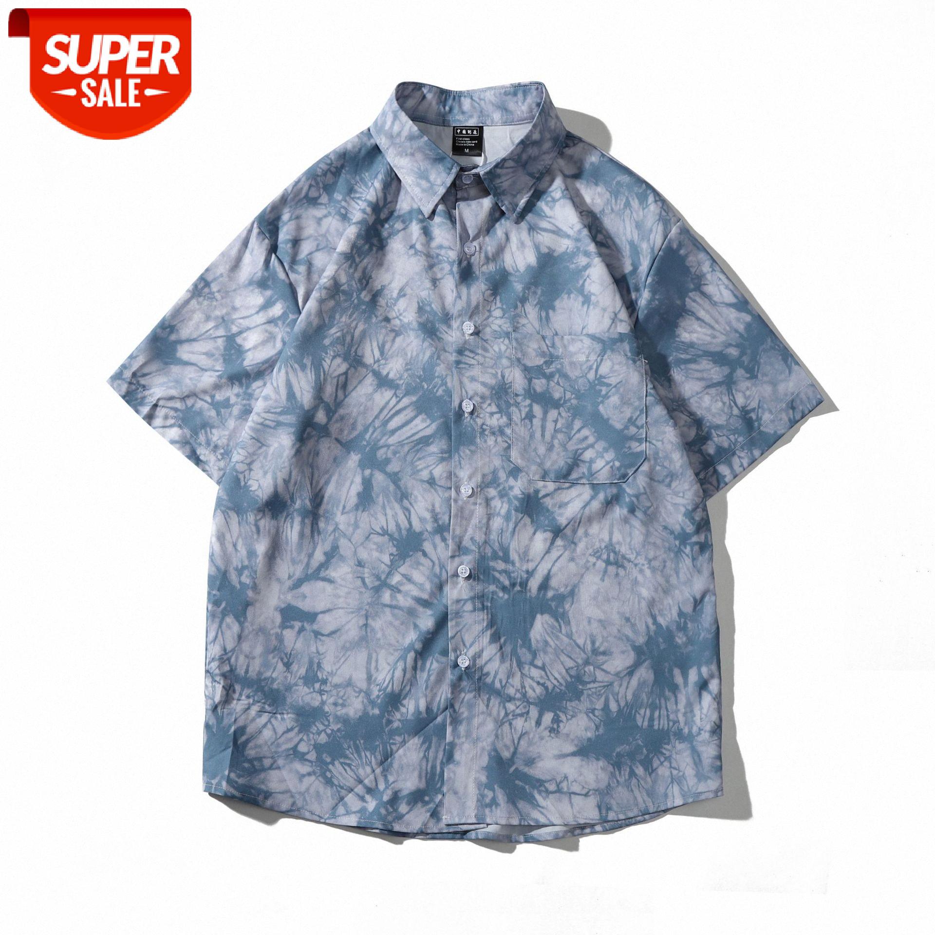 

Japanese short-sleeved retro tie-dye floral shirt men's casual loose ruffian handsome Weiyi couple tops #wf4P, White;black