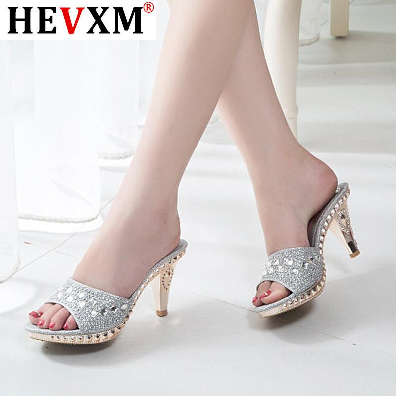 

HEVXM 2021 Spike Heels Women Pumps Sexy High Heels Women Crystal Party Shoes Gold Open Toe Ladies Shoes, Silver