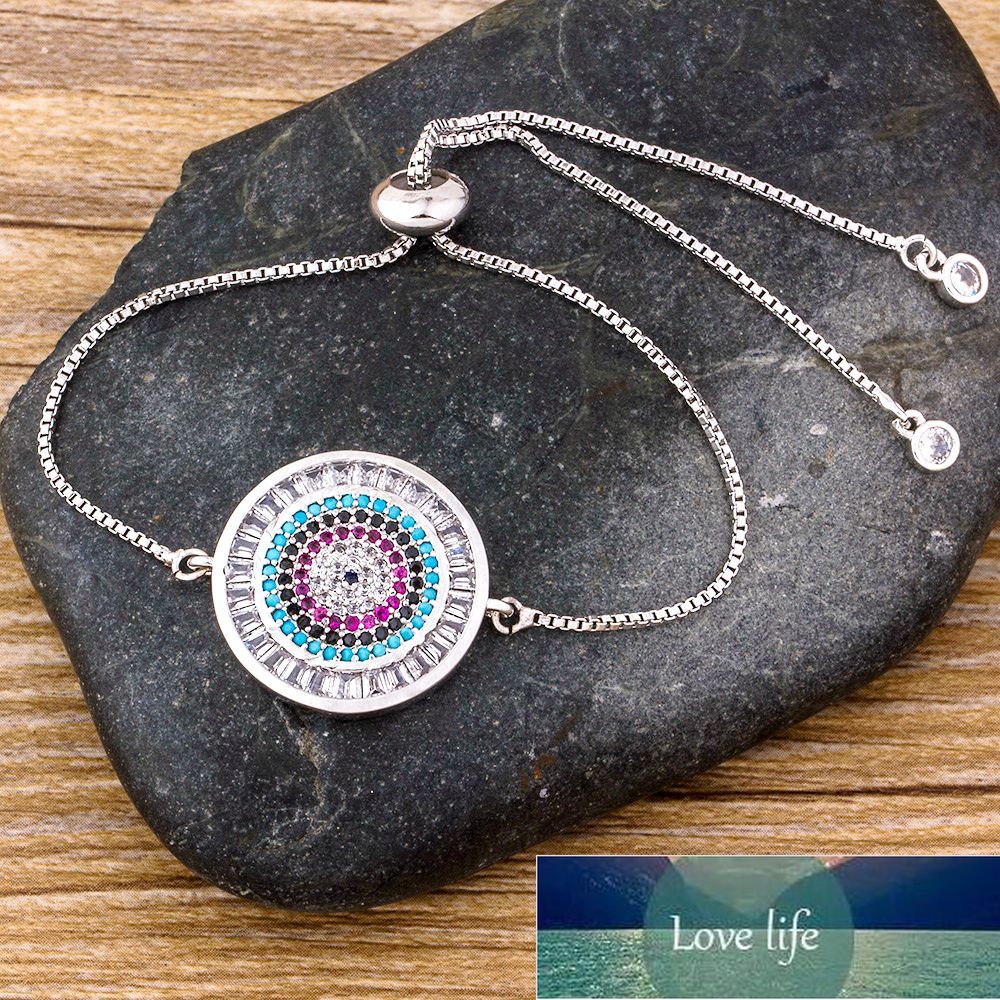 

Fashion Gold White Color Copper CZ Chain Bracelets For Women Multicolor Crystal Greek Eye Bracelets Rainbow Jewelry Factory price expert design Quality