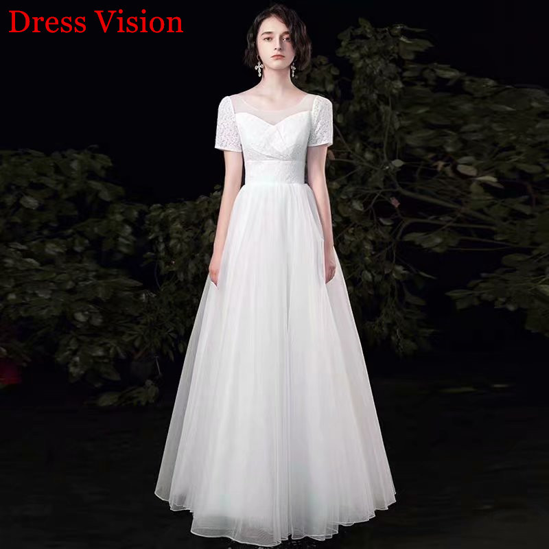 

2021 Vestido Noiva Simple Lace Tulle O-neck Wedding Soiree Bride to Be Robe De Marie Lace-up Rtit, Same as image