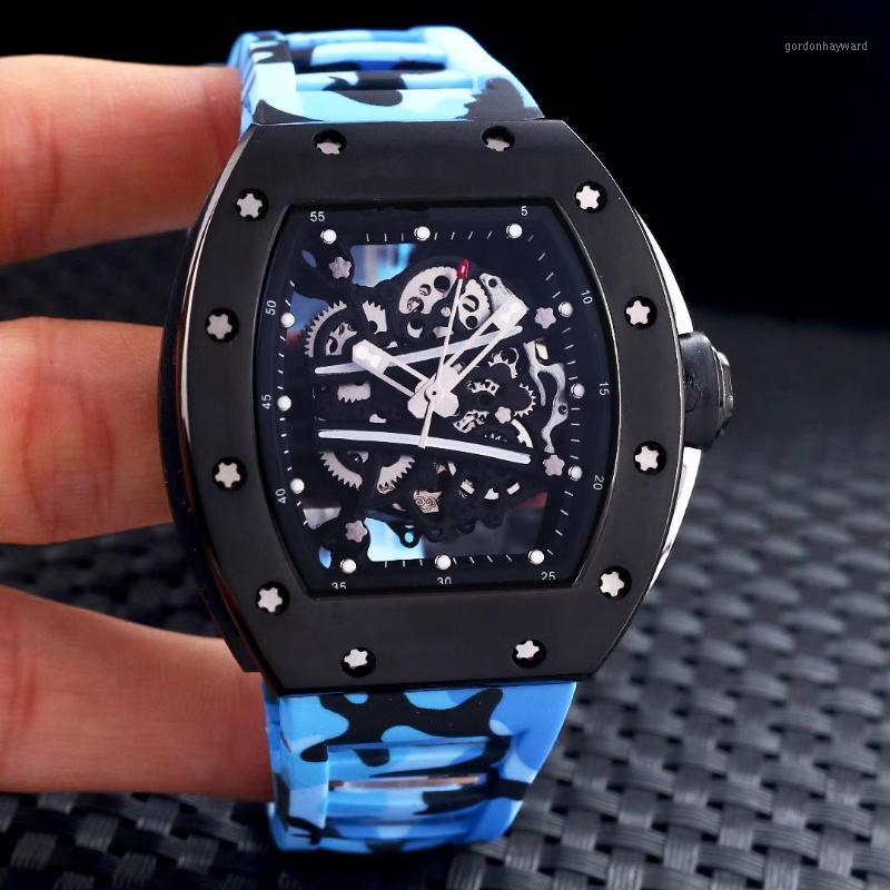 Montres-bracelets Blue Caoutchouc Hommes Montre Sapphire Automatique Mécanique Full Noir Yohan Blake Limited Squelette en acier inoxydable