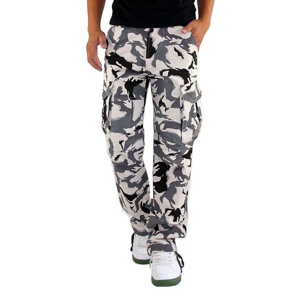 

2021 New Fashionable Snow Camouflage Battle Suit Multi-pocket Pocket Casual Cargo Straight Down Loose Wide Pants 5w3h