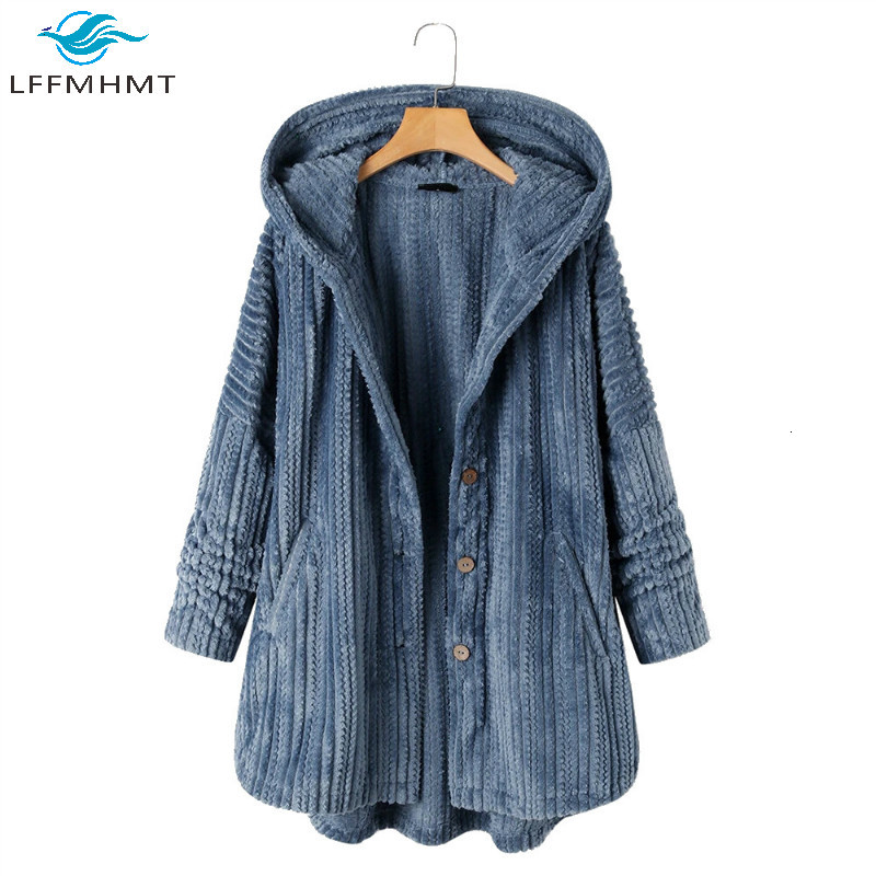 

2021 New Women Winter Solid Color Long Sleeve Single Breasted Vintage Hooded Coats Female 5xl Large Size Casual Fleece Warm Jackets Razb, Black