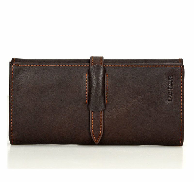 

Business Long Genuine Leather Clutch Hasp Design Coin Bag Purses Wallets, Coffee