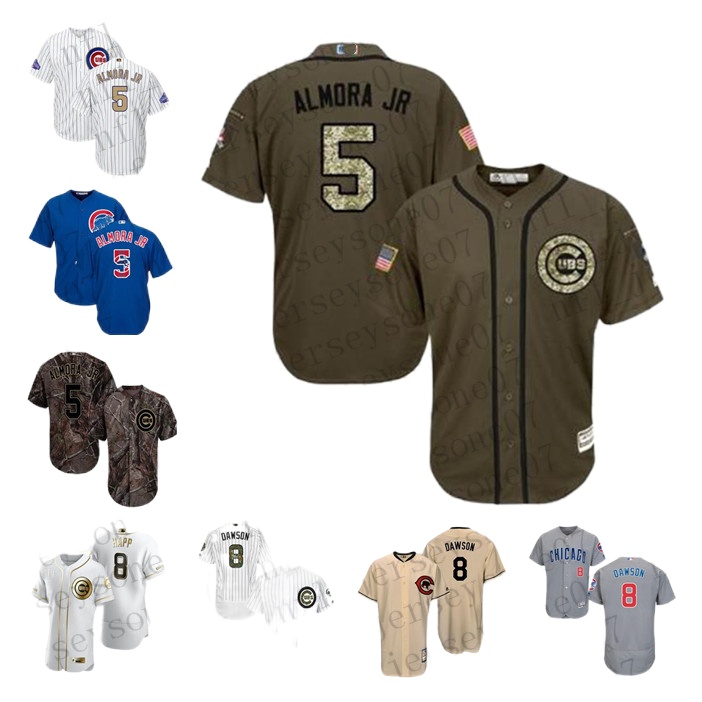 

Custom Mens womens youth Chicago Cubs 5 Albert Almora 8 Andre Dawson White blue grey Authentic Weekend 2020 Home Jersey, Black