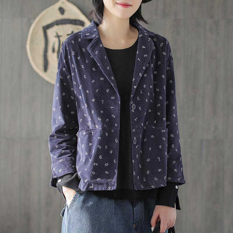 

Spring Autumn Arts Style Women Long Sleeve Loose Retro Short Coats Cotton Corduroy Numerals Print Casual Jackets D449 210608, Khaki