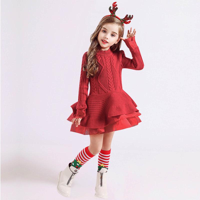 

Girl's Dresses Christmas Dress Baby Girl Winter Toddler Elegant For Crochet Xmas Sweater Knit Dress+hairband Outfits, Pp