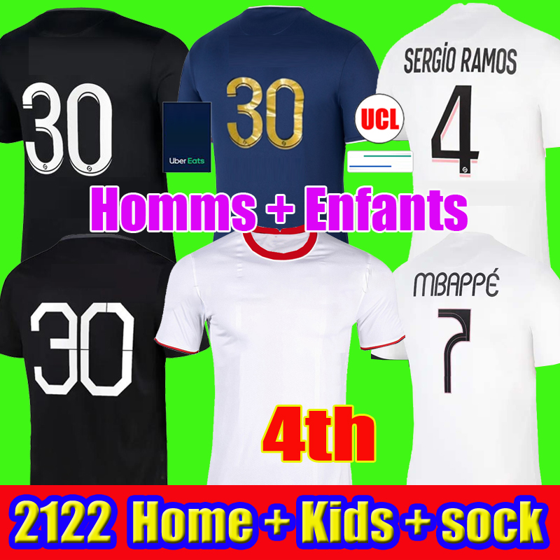 

MBAPPE HAKIMI PLAYER #30 soccer jersey SERGIO RAMOS 21 22 Maillots de football 2021 2022 MARQUINHOS VERRATTI men kids set shirt uniforms enfants foot third fourth, 2122 home