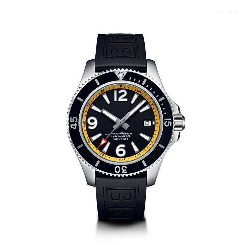 

Wristwatches Luxury Superocean Ceramic Bezel Automatic Mechanical Watch Black Yellow Number Dial Rubber Stainless Steel Sapphire