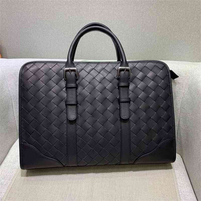 

Men's bag men's head leather leisure password briefcase woven Laptop Case, Black