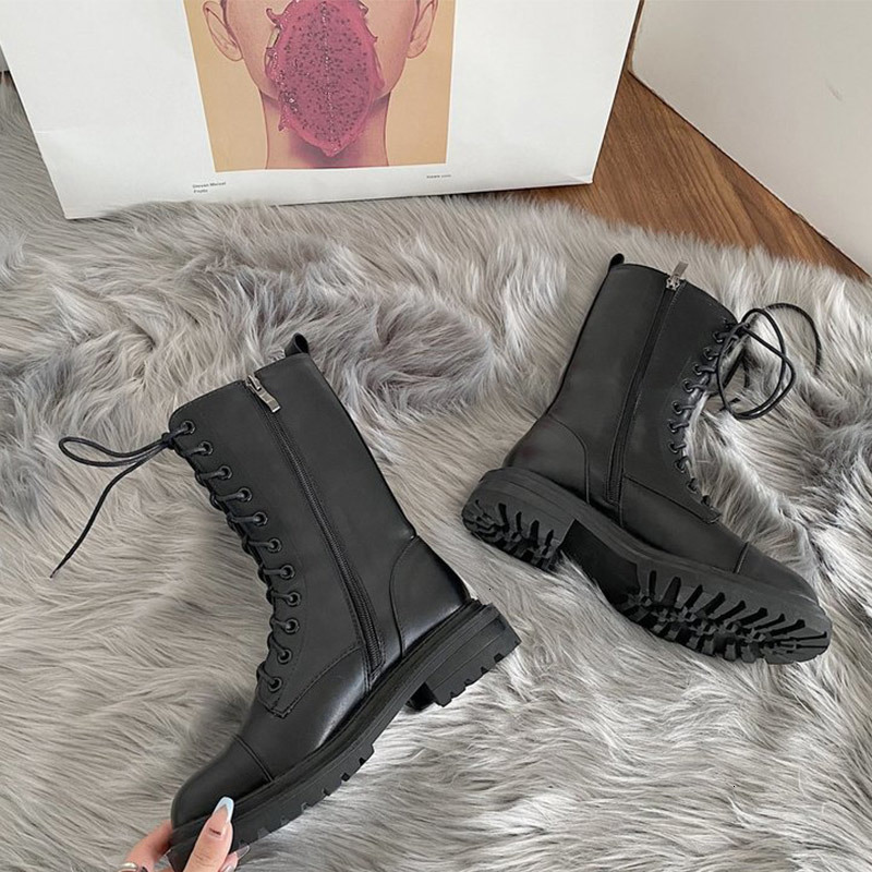 

2021 New Ankle Ladies Pu Leather Fashion Lace Up Boots Cone Heel Shoes Women Cool Shoe U27u D2I3, Beige