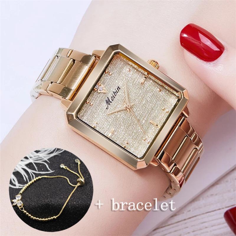 

Wristwatches Elegant Women's Watches With Bracelet MEIBIN Square Gold Female Wristwatch Women Quartz Waterproof Classic Watch, Ab with bracelet