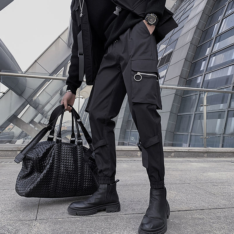 

New 2021 of Men Black Overalls Fashion Thin Suit Casual Cargo Leggings Streetwear Hip Hop Pants Hoodie -3xl 07wk, Black regular.